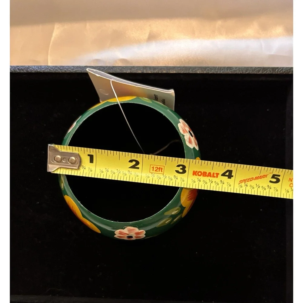Fantasia Green Multicolor Hand-Painted Floral Plastic Bangle Bracelet[JB2]